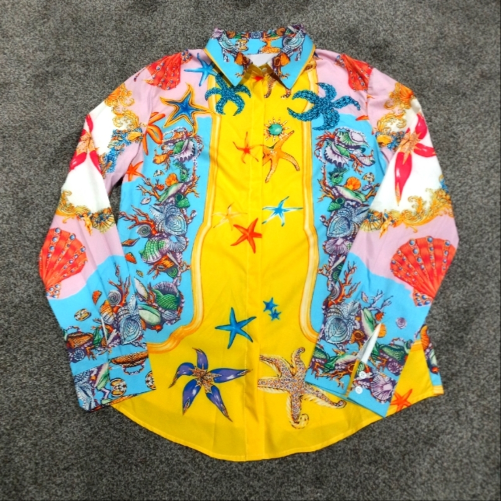 Ladies Long Sleeve Colorful Button Down Shirt